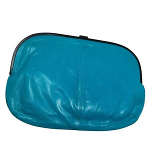 CHARLES JOURDAN turquoise leather framed clutch handbag Vintage 80's